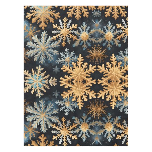 Snowflakes Magic Christmas Black Gold Blue Tafelkleed (Voorkant)