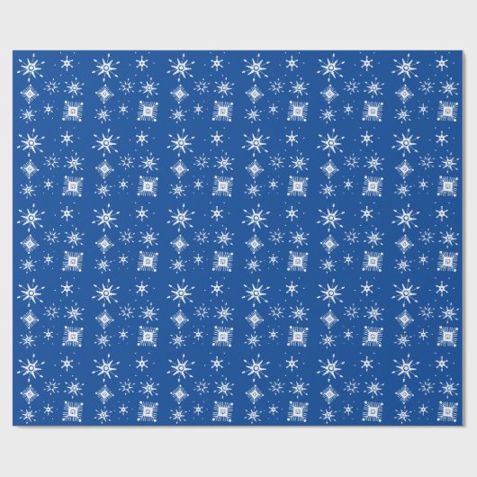 Snowflakes mengen geometrisch blauw cadeaupapier (Vlak)