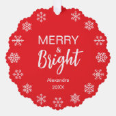 Snowflakes Merry Bright Christmas Photo Red White Ornament Kaart (Voorkant)