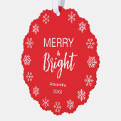 Snowflakes Merry Bright Christmas Photo Red White Ornament Kaart (Links)
