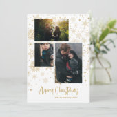Snowflakes Merry Kerstfotoserie Gold Kaart (Staand voorkant)