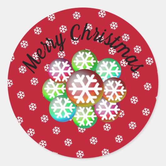 Snowflakes Merry Kerstmis Klassic Round Sticker (Voorkant)