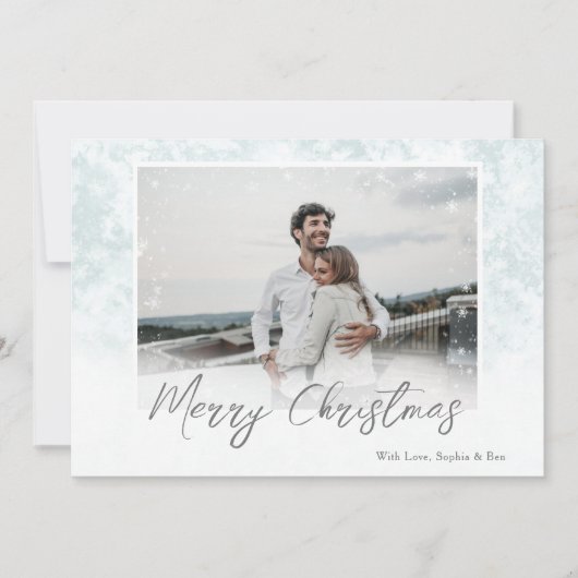 Snowflakes Merry Kerstmis One Photo Holiday Card Aankondiging (Voorkant)