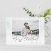 Snowflakes Merry Kerstmis One Photo Holiday Card Aankondiging (Staand voorkant)