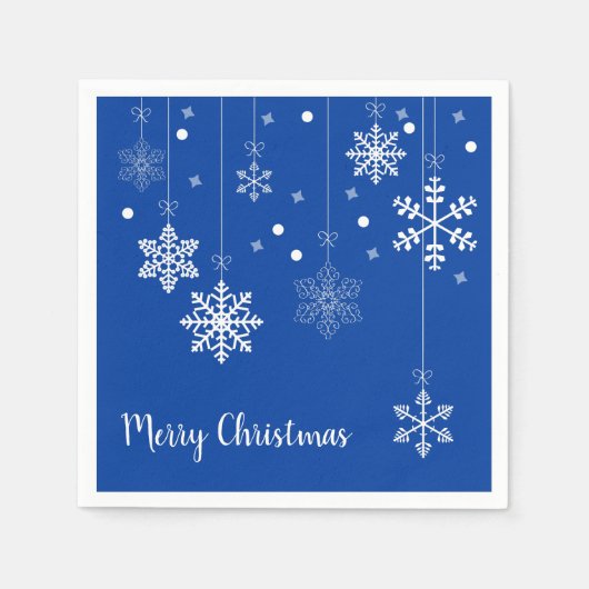 Snowflakes Merry Xmas Blue Paper Napkins Servet (Voorkant)