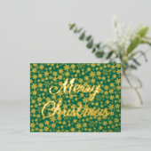 Snowflakes met fijne kerst elegant script, groen folie feestdagen briefkaart (Staand Voorkant)