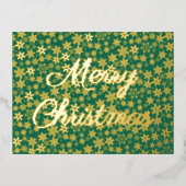 Snowflakes met fijne kerst elegant script, groen folie feestdagen briefkaart (Voorkant)