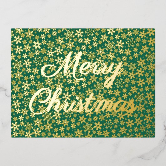 Snowflakes met fijne kerst elegant script, groen folie feestdagen briefkaart (Voorkant)