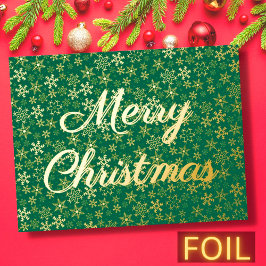 Snowflakes met fijne kerst elegant script, groen folie feestdagen briefkaart
