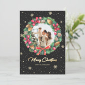 Snowflakes met gouden zwarte foto met kerstmis feestdagenkaart (Staand voorkant)