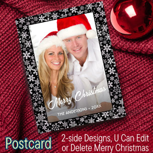Snowflakes met kerstfoto Elegant Script Modern Feestdagenkaart