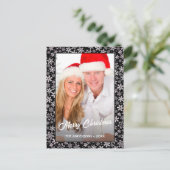 Snowflakes met kerstfoto Elegant Script Modern Feestdagenkaart (Staand voorkant)