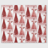 Snowflakes met rode en witte kerstbomen cadeaupapier (Vlak)