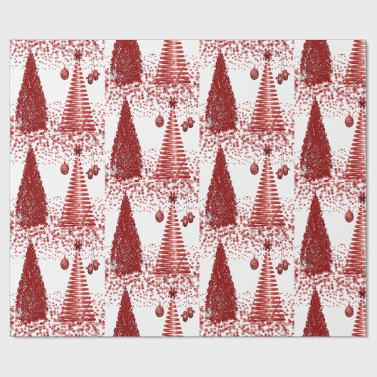 Snowflakes met rode en witte kerstbomen cadeaupapier (Vlak)