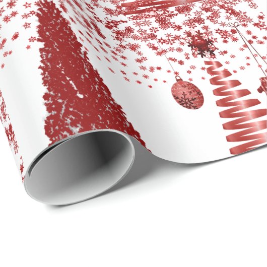Snowflakes met rode en witte kerstbomen cadeaupapier (Rol Hoek)