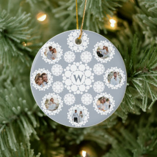 Snowflakes Monogram Getrouwd 1e Kerstmis 8 Foto Keramisch Ornament