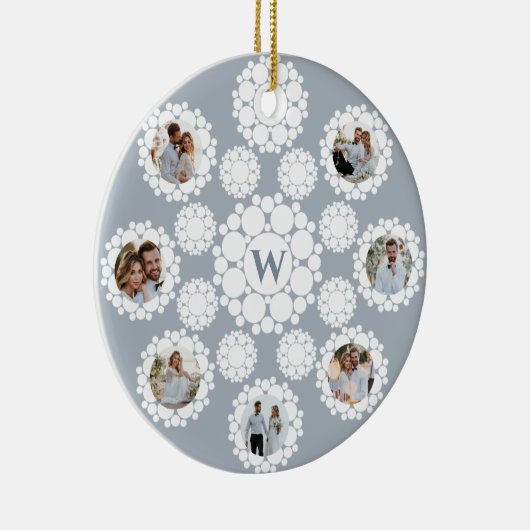 Snowflakes Monogram Getrouwd 1e Kerstmis 8 Foto Keramisch Ornament (Rechts)