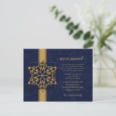 Snowflakes Navy Gold Holiday Moving Announance Briefkaart (Staand voorkant)