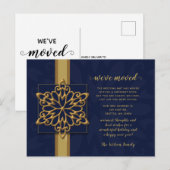 Snowflakes Navy Gold Holiday Moving Announance Briefkaart (Voorkant / Achterkant)