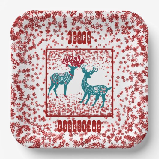 Snowflakes Nordic Merry Kerstreindeer Scandia Papieren Bordje (Voorkant)
