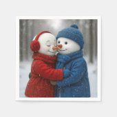 Snowflakes on Snowman Couple in Winter Forest Servet (Voorkant)
