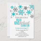 Snowflakes ONEderland Verjaardag Uitnodiging-Aqua Kaart (Voorkant)