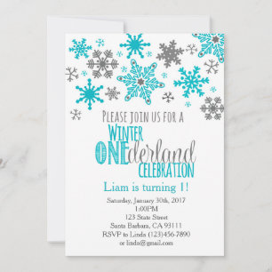 Snowflakes ONEderland Verjaardag Uitnodiging-Aqua Kaart