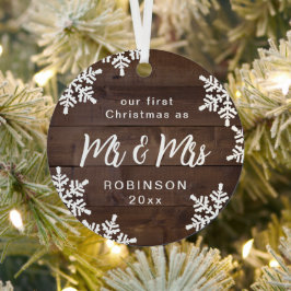 Snowflakes ons eerste kerstfeest Mr & Mrs Script Metalen Ornament