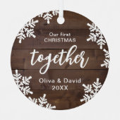 Snowflakes ons eerste kerstfeest samen script metalen ornament (Voorkant)