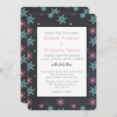 Snowflakes op Black Classy Wintery Wedding Invite Kaart (Voorkant / Achterkant)
