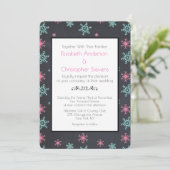 Snowflakes op Black Classy Wintery Wedding Invite Kaart (Staand voorkant)