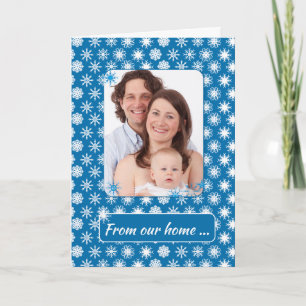 Snowflakes op blauw, fotovakantie van ons huis kaart