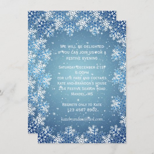 Snowflakes op blauwe achtergrond kerstfeest kaart (Voorkant / Achterkant)