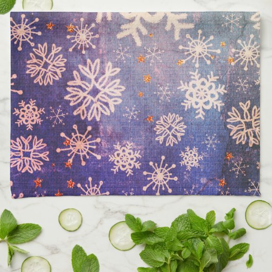 Snowflakes op Blue Denim Stropdas-dye Kitchen Theedoek (Gevouwen)