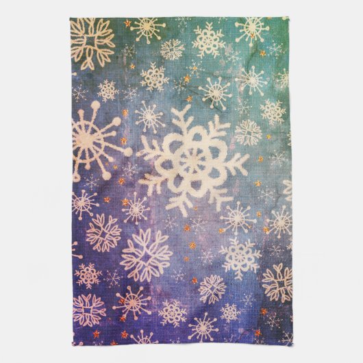 Snowflakes op Blue Denim Stropdas-dye Kitchen Theedoek (Verticaal)