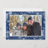 Snowflakes op Blue Merry-kerstfoto Kaart (Voorkant)