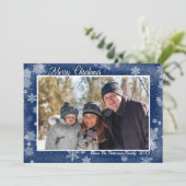 Snowflakes op Blue Merry-kerstfoto Kaart (Staand voorkant)