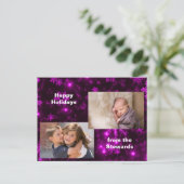 Snowflakes op Deep Paars Holiday Foto Briefkaart (Staand voorkant)