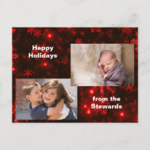 Snowflakes op Deep Red Holiday Foto Briefkaart