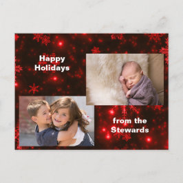 Snowflakes op Deep Red Holiday Foto Briefkaart