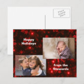 Snowflakes op Deep Red Holiday Foto Briefkaart (Voorkant / Achterkant)