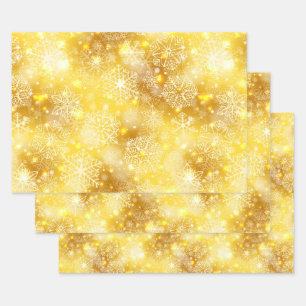 Snowflakes op gouden masten inpakpapier vel