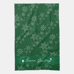 Snowflakes op groene achtergrond theedoek