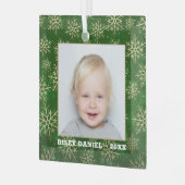 Snowflakes op groene foto glas ornament (Voorkant links)