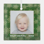 Snowflakes op groene foto glas ornament (Voorkant)