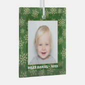 Snowflakes op groene foto glas ornament (Voorkant Rechts)