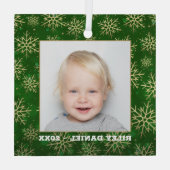 Snowflakes op groene foto glas ornament (Achterkant)