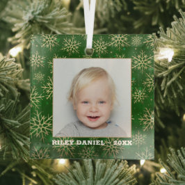 Snowflakes op groene foto glas ornament