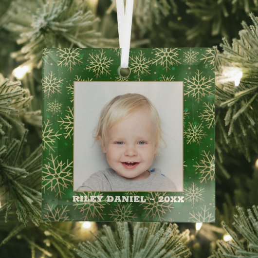 Snowflakes op groene foto glas ornament (Insitu)