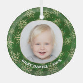 Snowflakes op groene foto glas ornament (Voorkant)